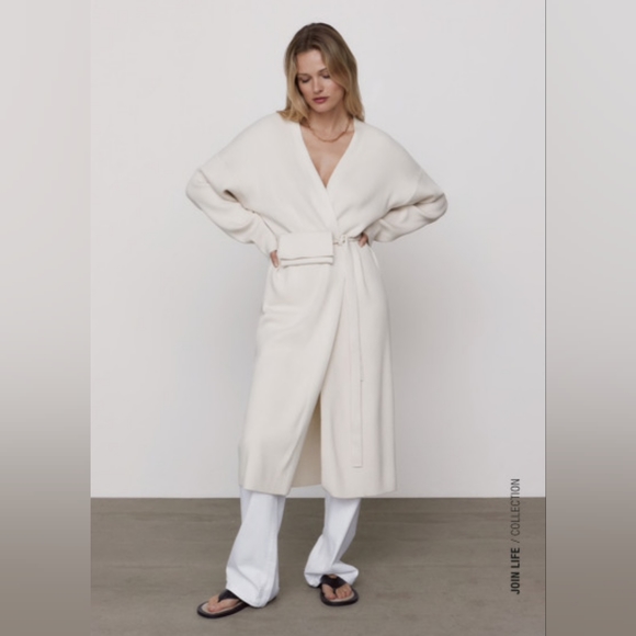 Zara Ribbed Knit Coat M Cream NWT - Picture 2 of 14